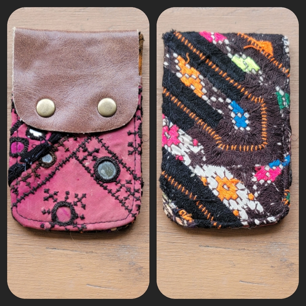 🍳🧠 Free People Boho Embroidered Repurposed vtg banjara hippie Wallet card case